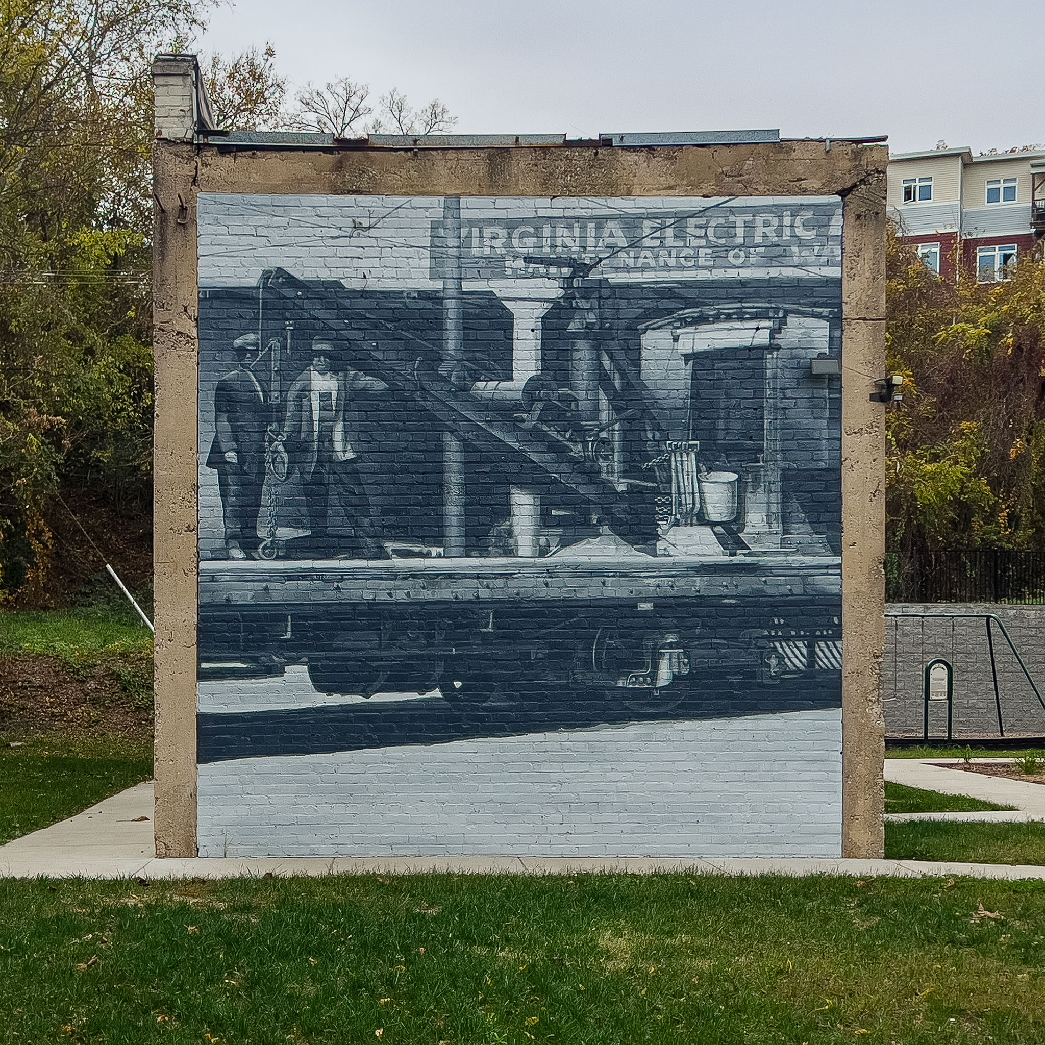 Wall Three: education and the future. Deep Run School. Springfield School. The integrated institutions that followed. Painted Photographically from primary source images.